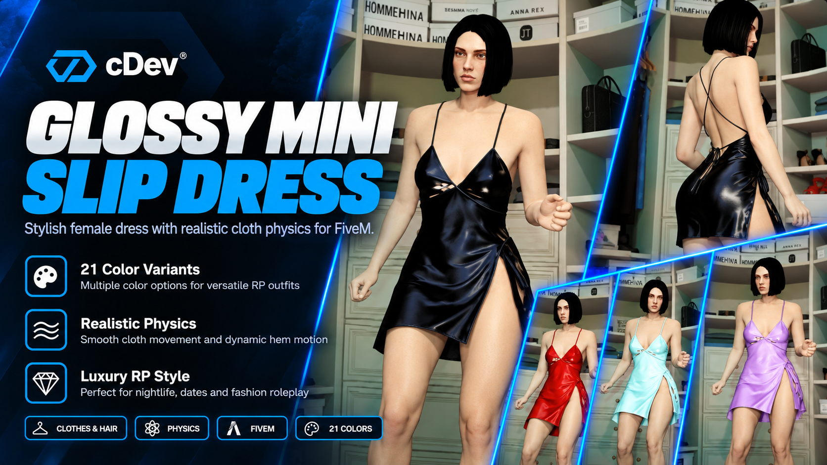 [cDev] Female Glossy Mini Slip Dress | Physics | 21 Colors