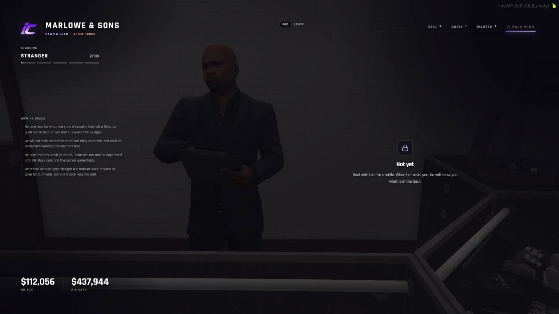 A player still at stranger standing, with the back room locked