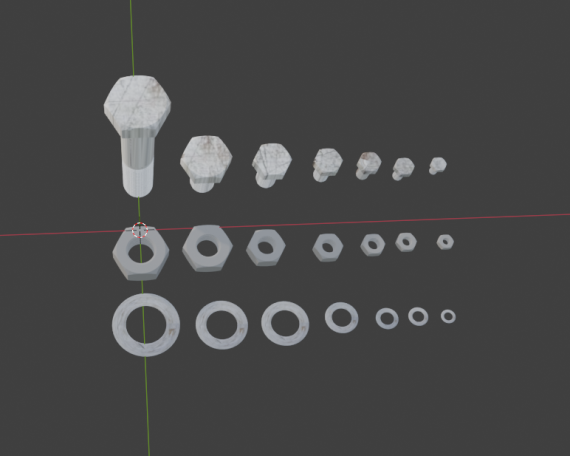 Bolt, Nut & Washer Pack (7 Sizes) – Z3D Model