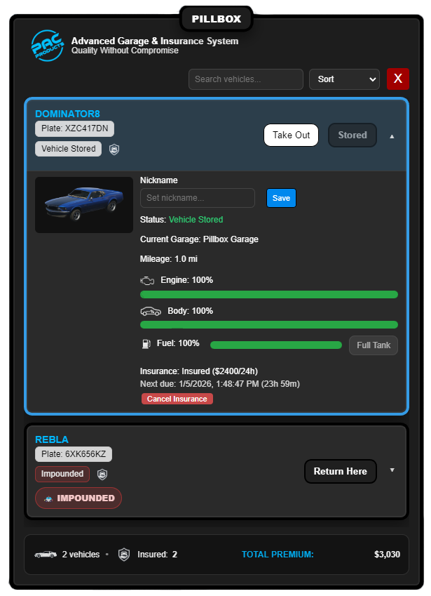 PAC ADVANCED GARAGE & INSURANCE SYSTEM