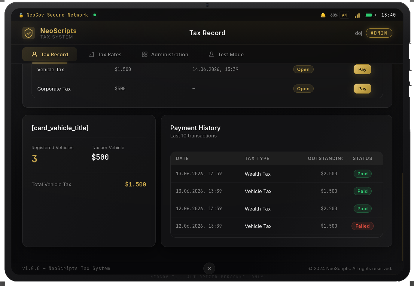 NeoScripts Tax System