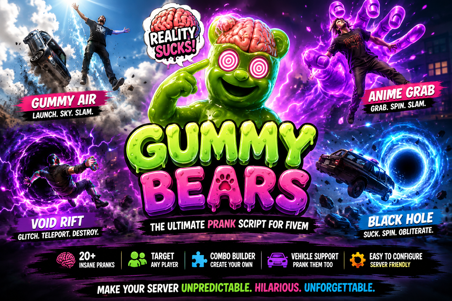 Gummy Bear Edible Pranks. Make your players fly, flip, twerk, and lose their minds.