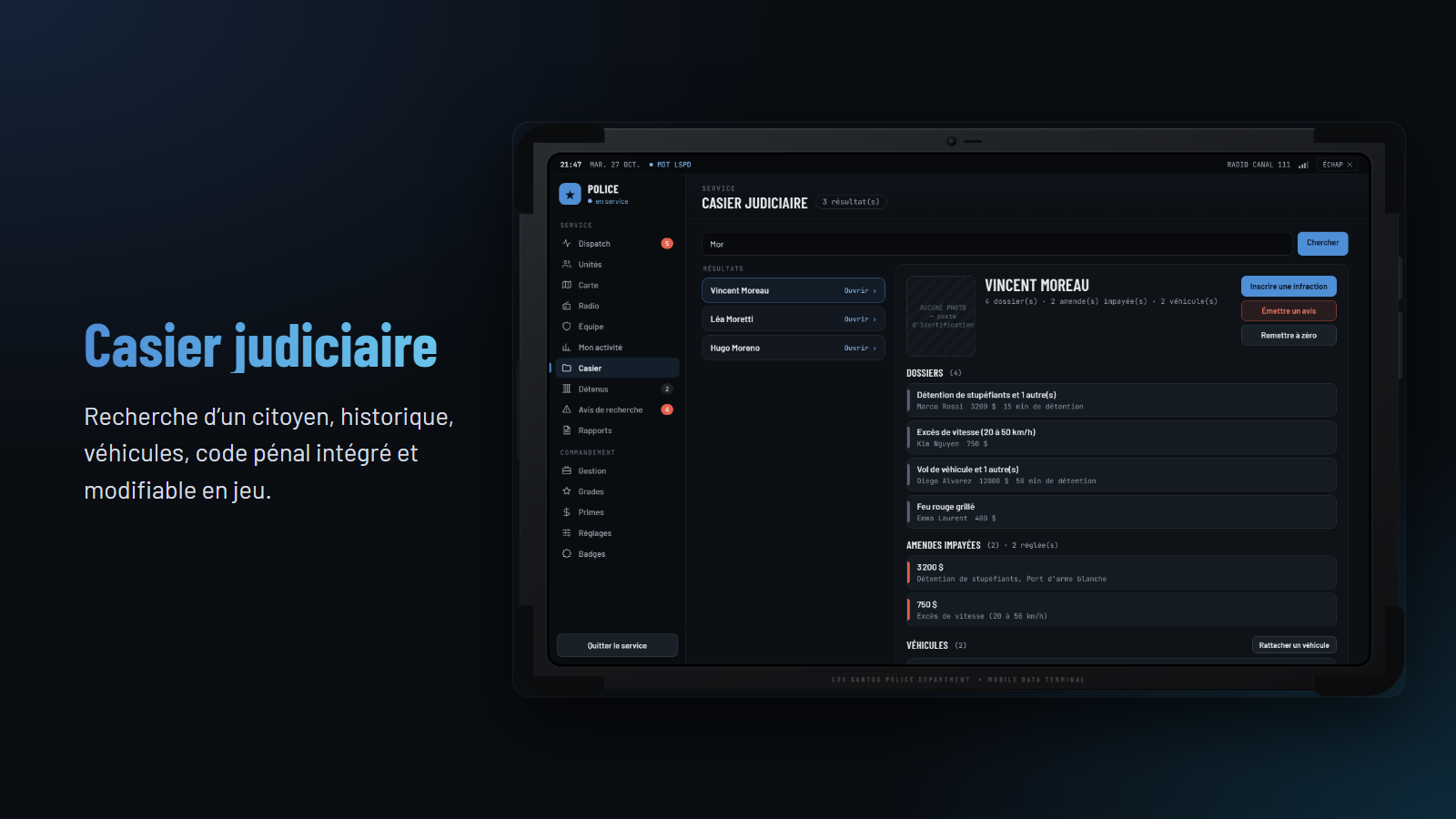 Vesper LSPD — Métier police & tablette MDT