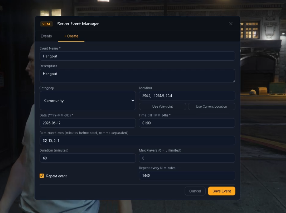 SEM — Server Event Manager (Standalone / QBCore / ESX)
