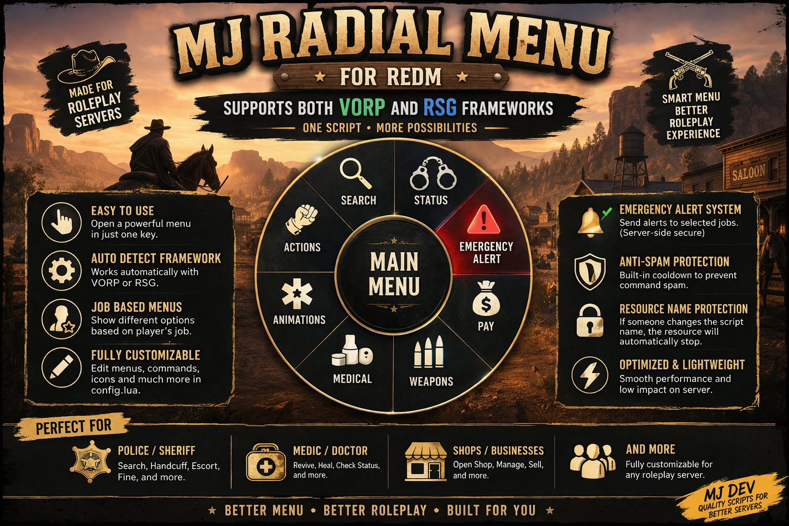MJ Radial Menu for RedM | VORP & RSG Support for 18 EUR.