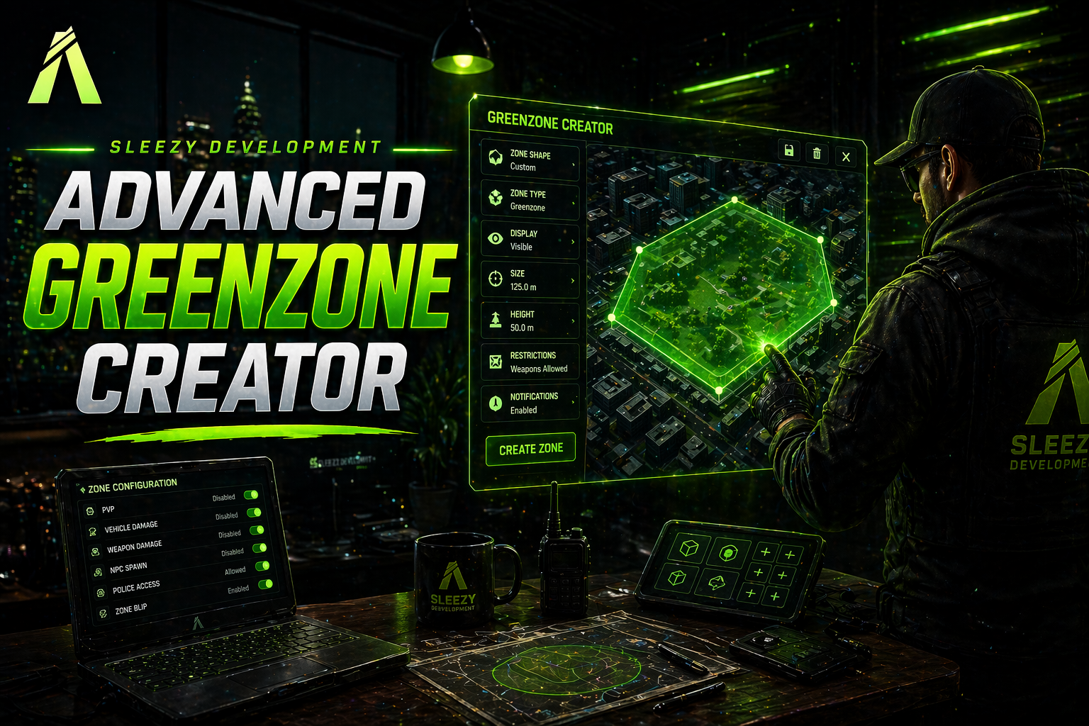 Sleezy Development • Advanced Greenzone Creator (ESX, QBCore, Qbox, & Standalone)