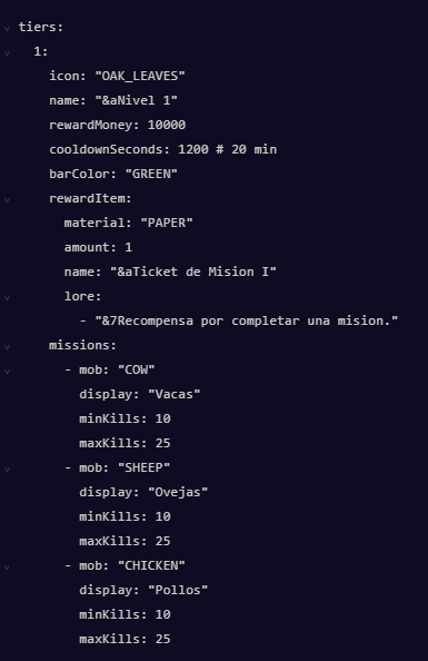 Misiones configurables (GUI + BossBar + Vault)