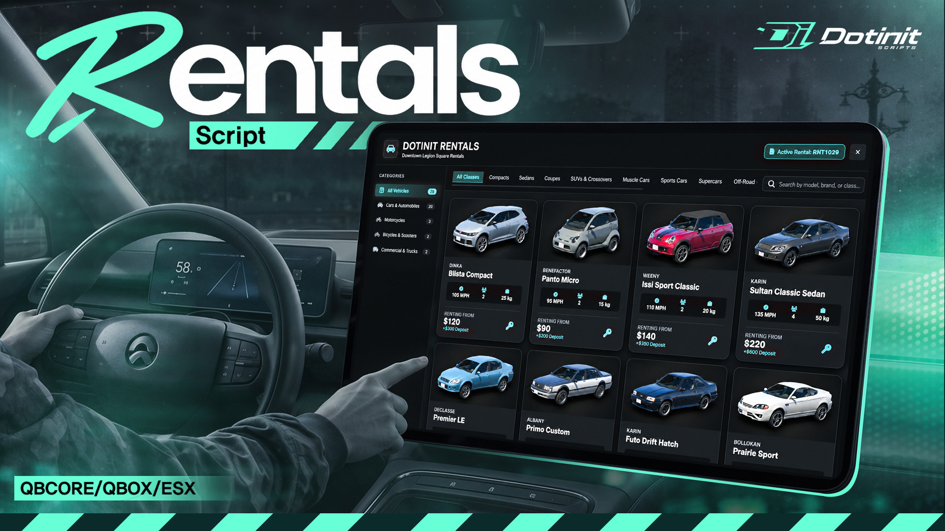 RENTALS | QBOX / QBCORE / ESX | Premium FiveM Vehicle Rental System