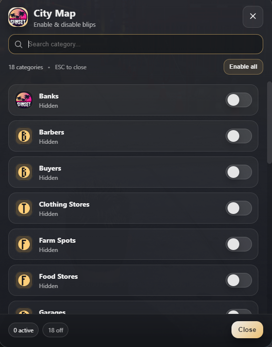 Sunset Blips – Advanced Map System