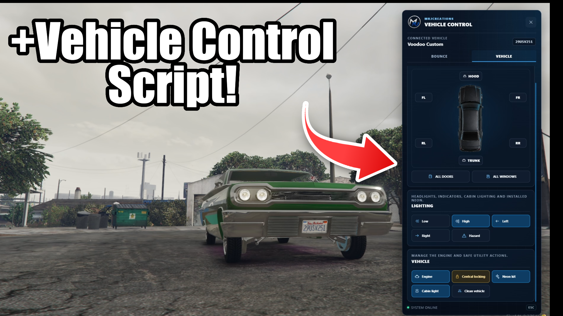 Vehicle Control Menu l & Bounce | Script