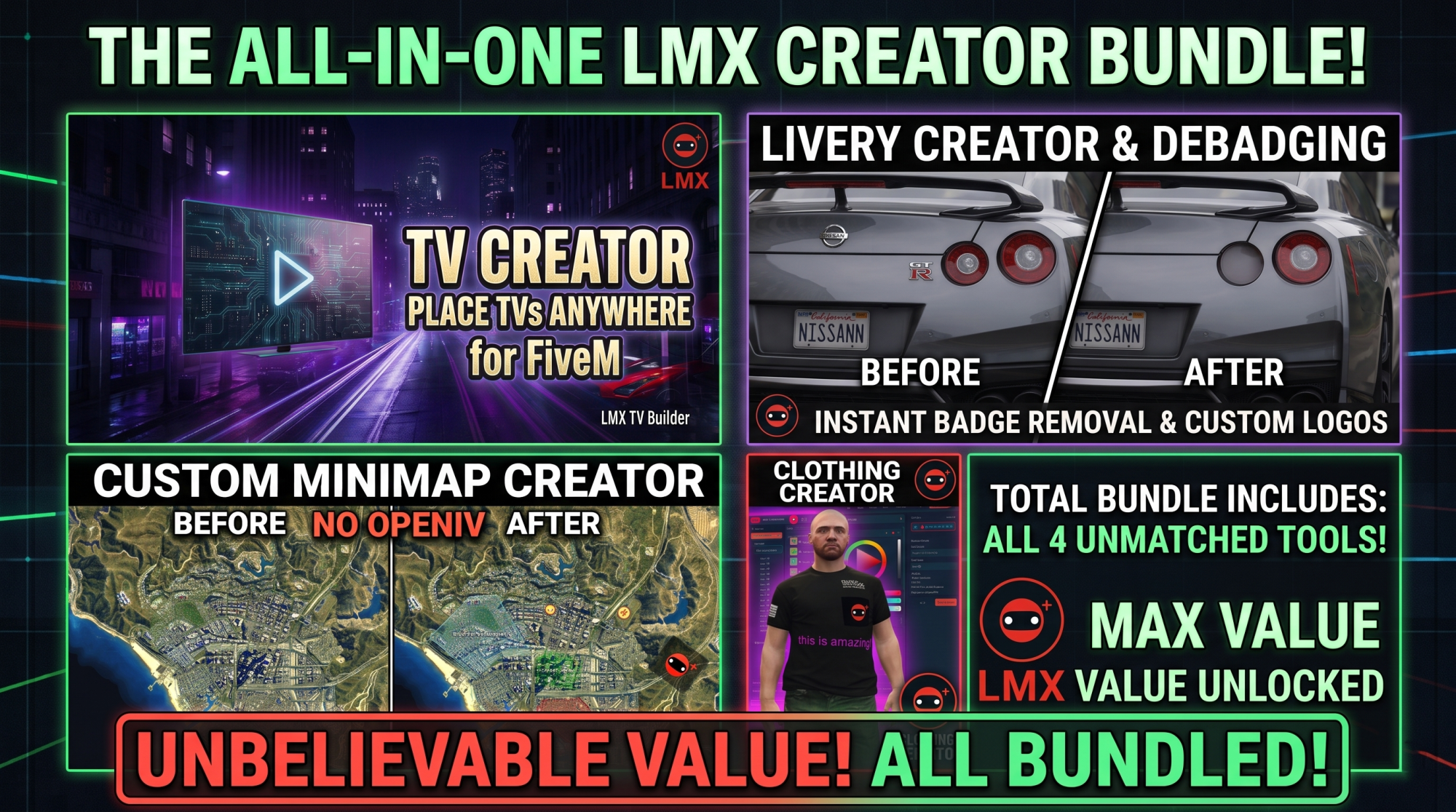 LMX Creator Suite — TV/Cinema + Minimap + Livery + Clothing Creator | In-Game Design Bundle — FiveM Script Bundle