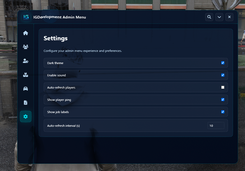 IG Admin Menu