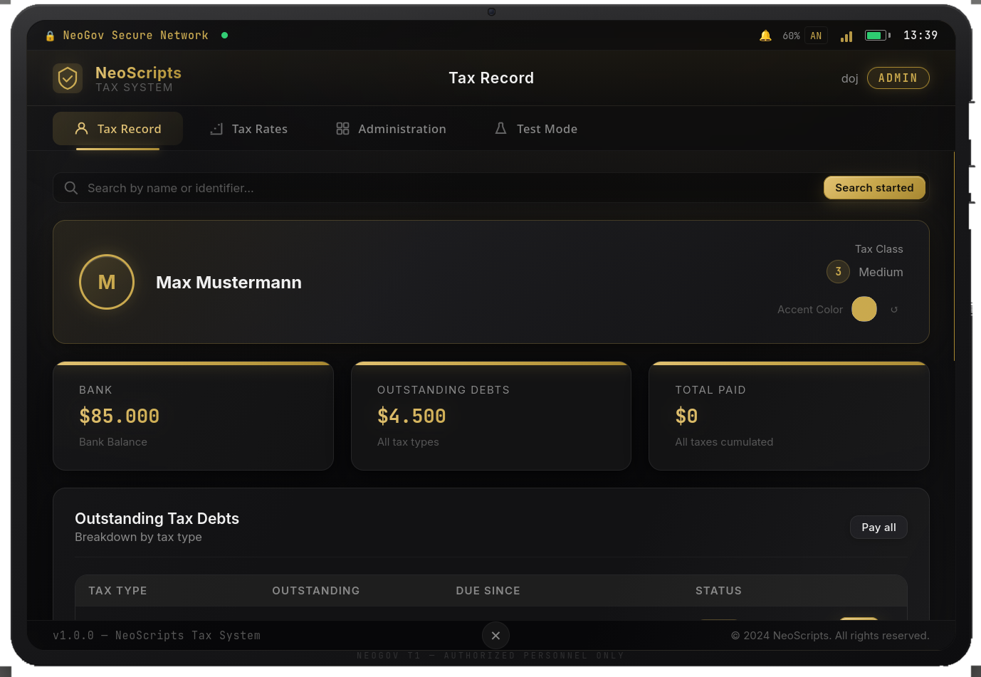 NeoScripts Tax System