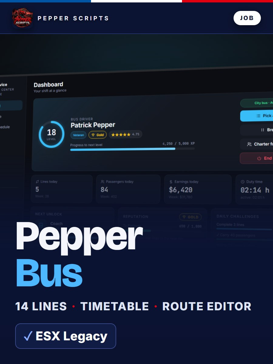 Pepper Bus – FiveM Bus Job (ESX)