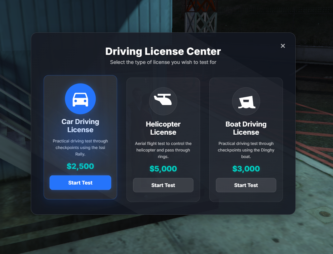 Advanced Driving Licence System (Car, Helicopter, Boat)