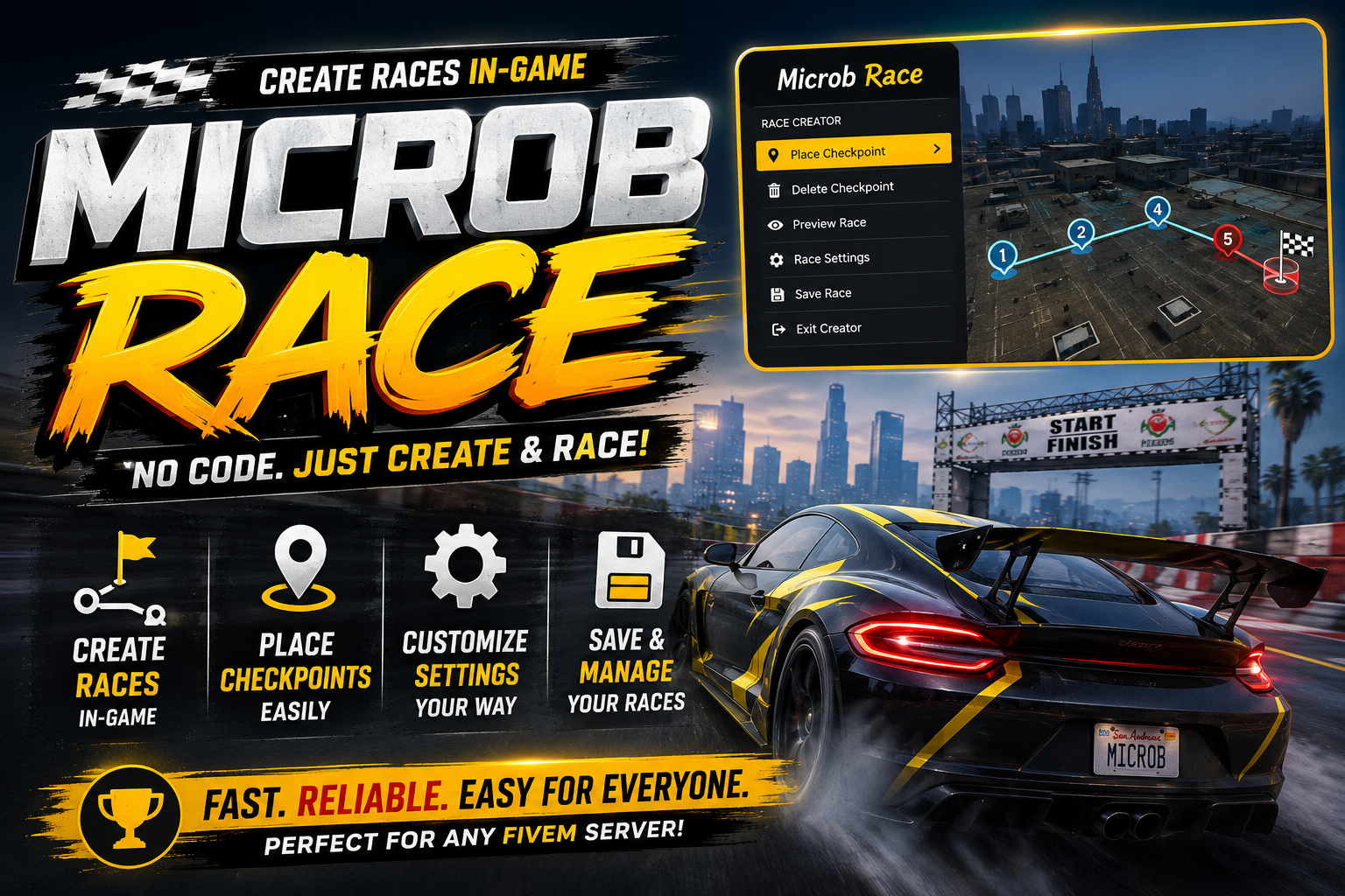 🏁 Microb Race — Create FiveM Races In-Game With Zero Code | Complete Showcase