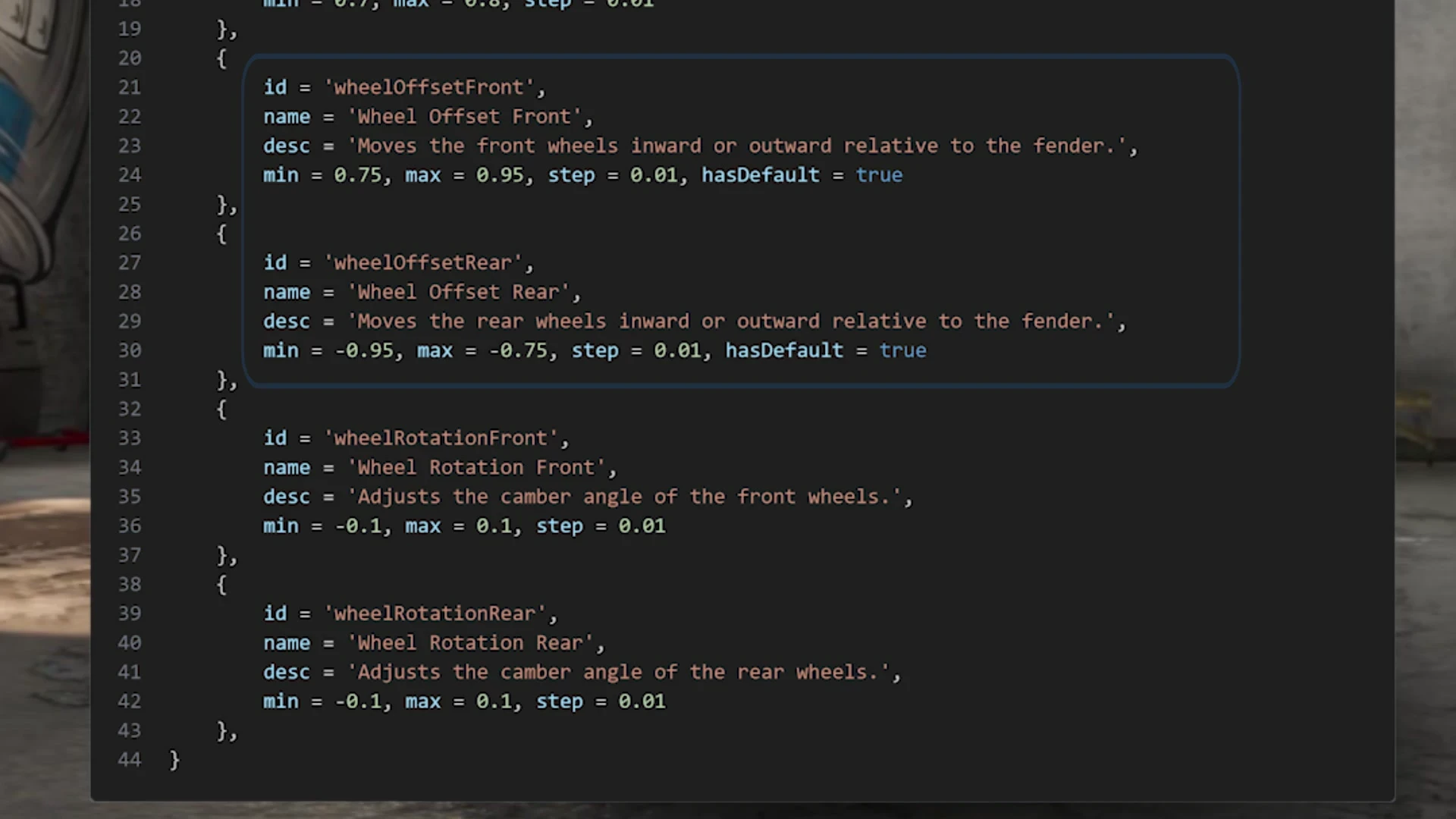 Wheel offset and camber rotation limits in the stancer config file