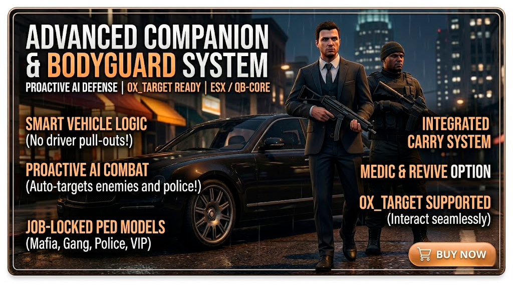 📄 Advanced Companion & Bodyguard System (ESX/QB-Core)