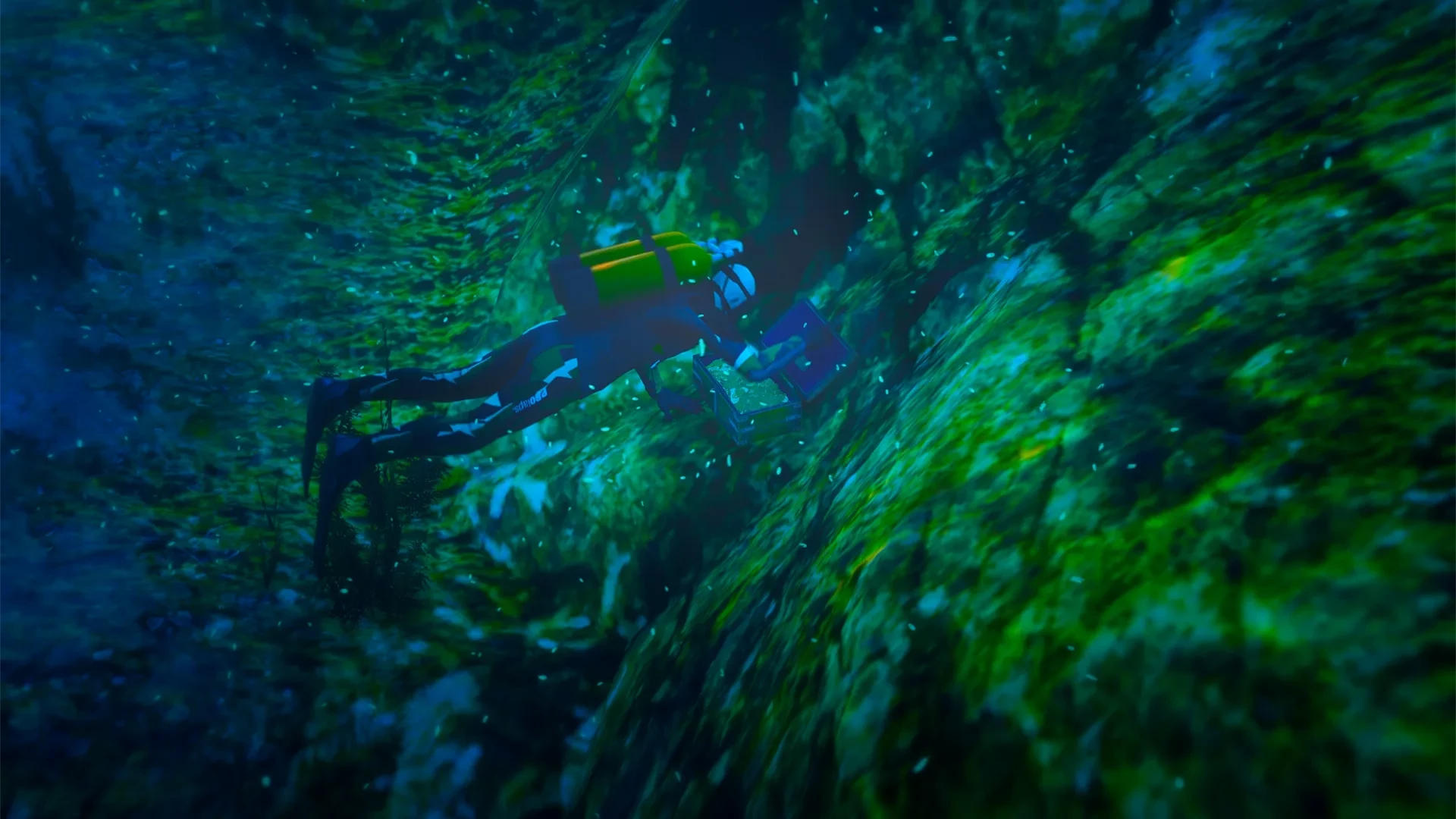 A diver recovering treasure from the seabed