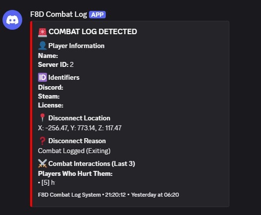 F8D -  Combat Log & AFK Management System