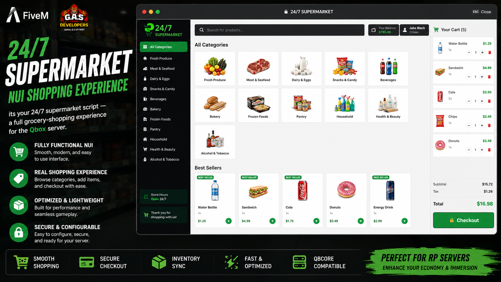 Grocery — 24/7 Supermarket with App-Style Shopping UI (Qbox / QBCore)
