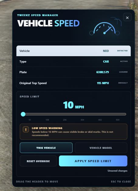 Vehicle Speed Manager  (Standalone)