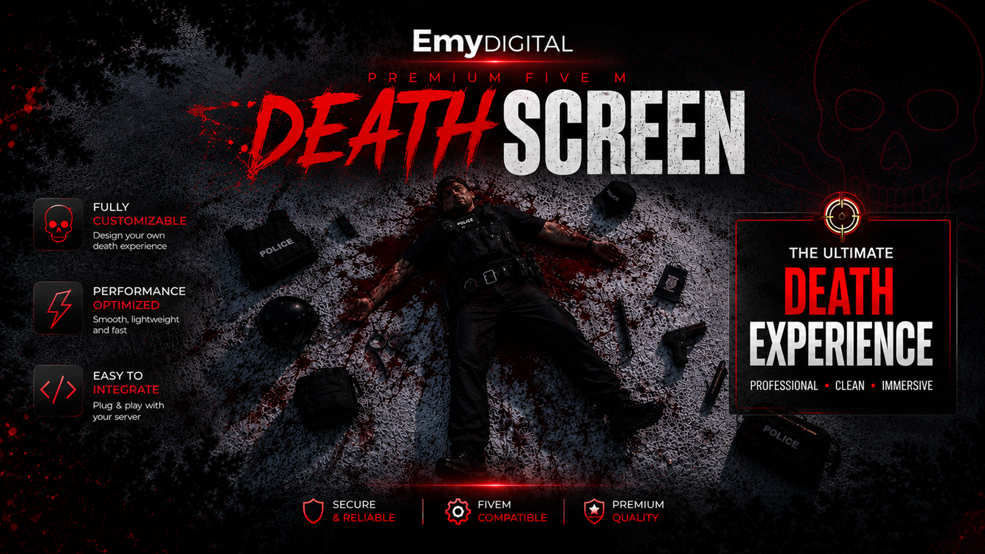 EMY Digital Death Screen V1 | Free Premium FiveM Death UI with Freecam & Minigames
