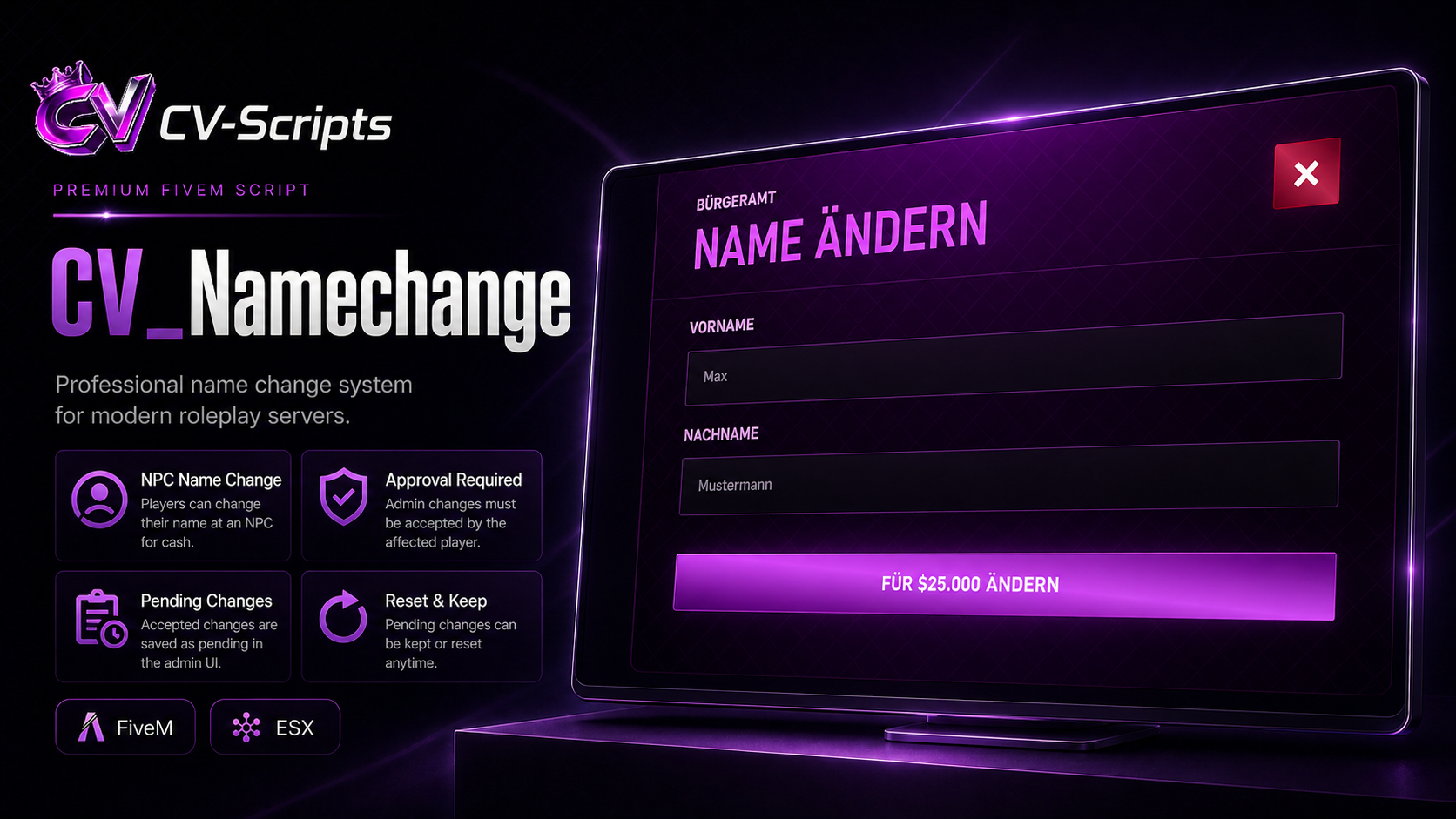 CV_Namechange — Professionelles Namensänderungs-System für FiveM ESX