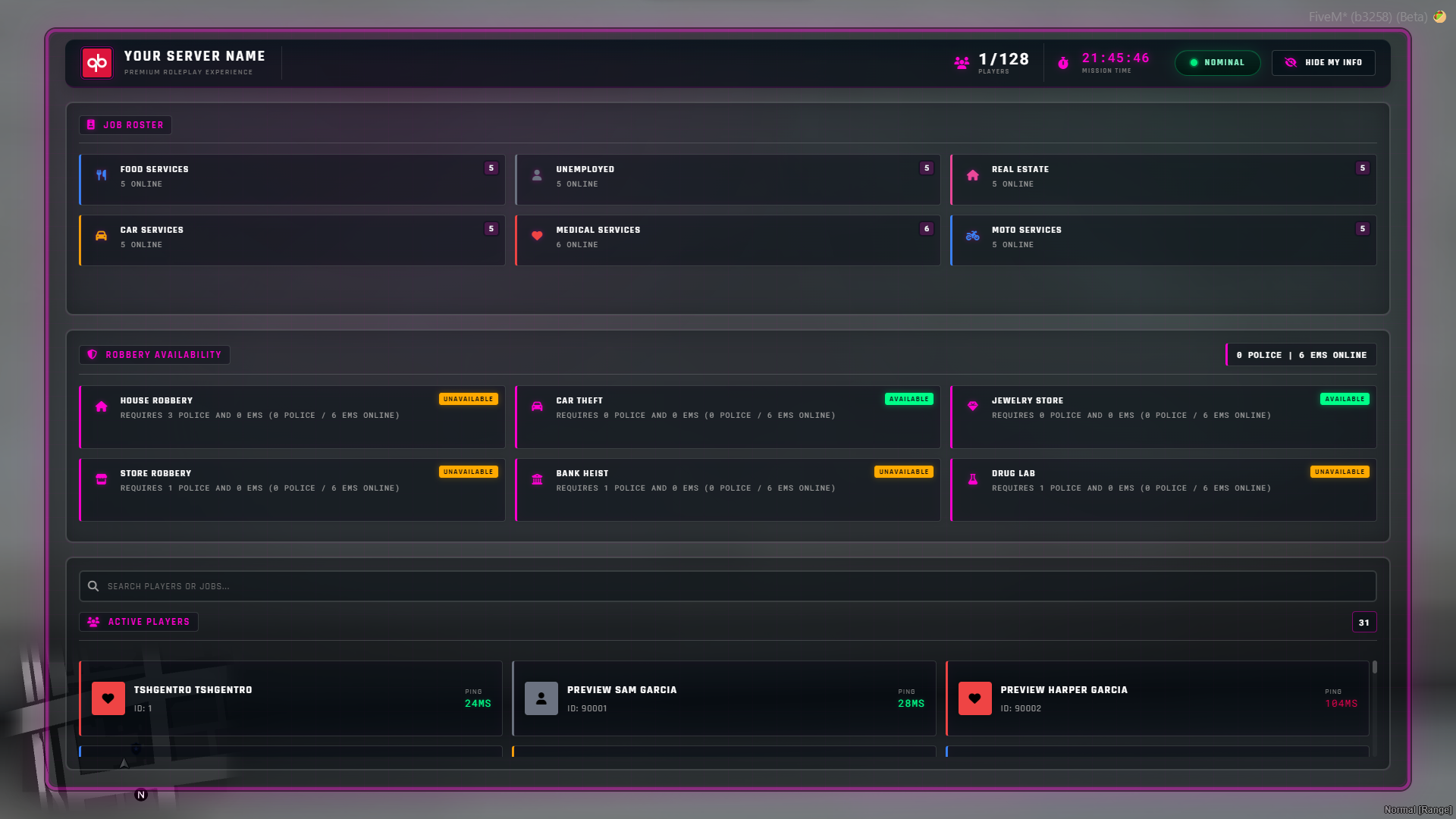 FiveM Scoreboard - Tshentro Scoreboard V4 Premium Edition