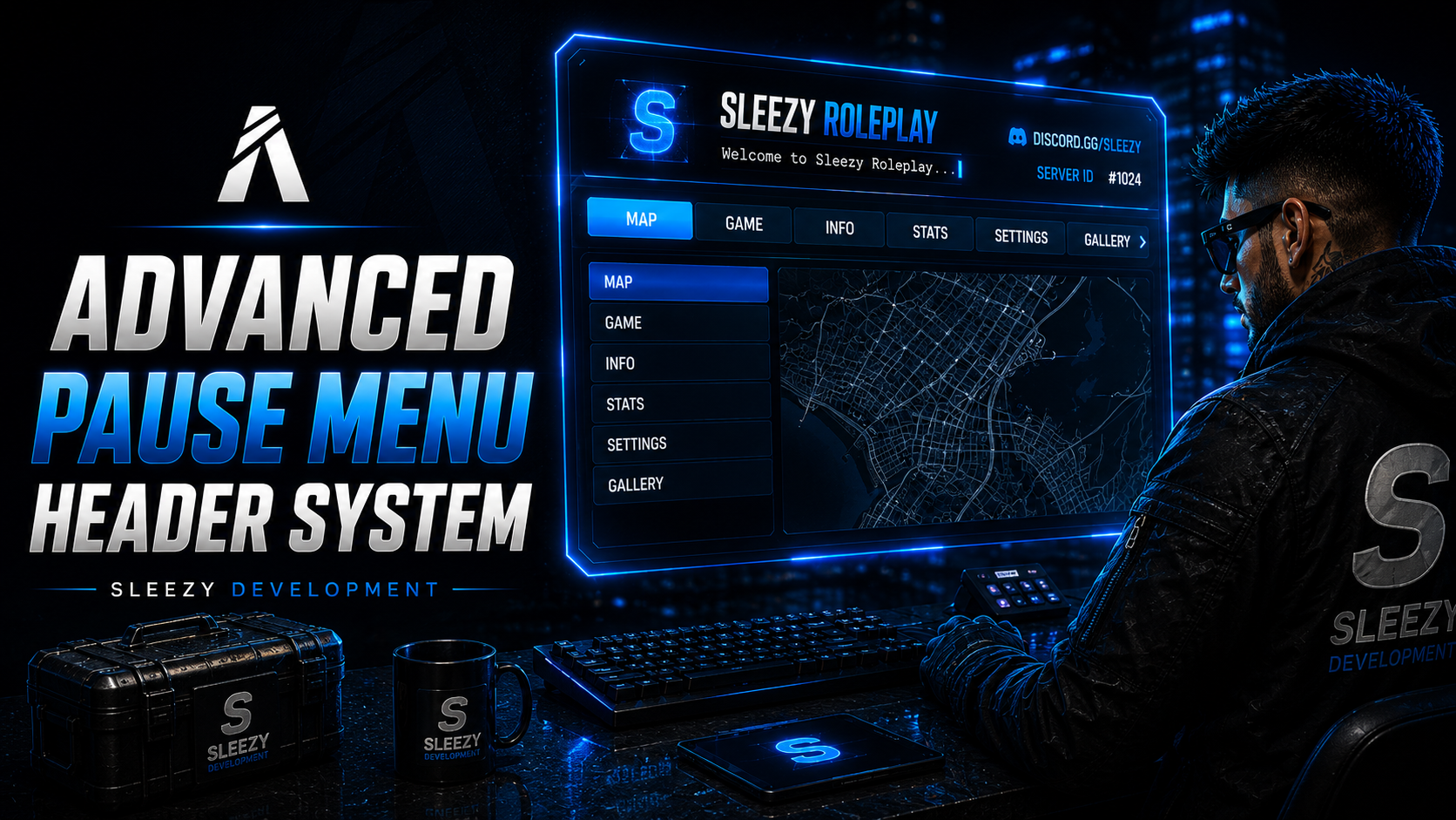 Sleezy Development • Advanced Pause Menu Header & Recolor System (ESX, QBCore, Qbox, & Standalone)