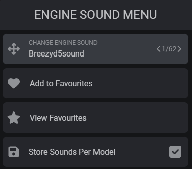 Engine Sound Menu