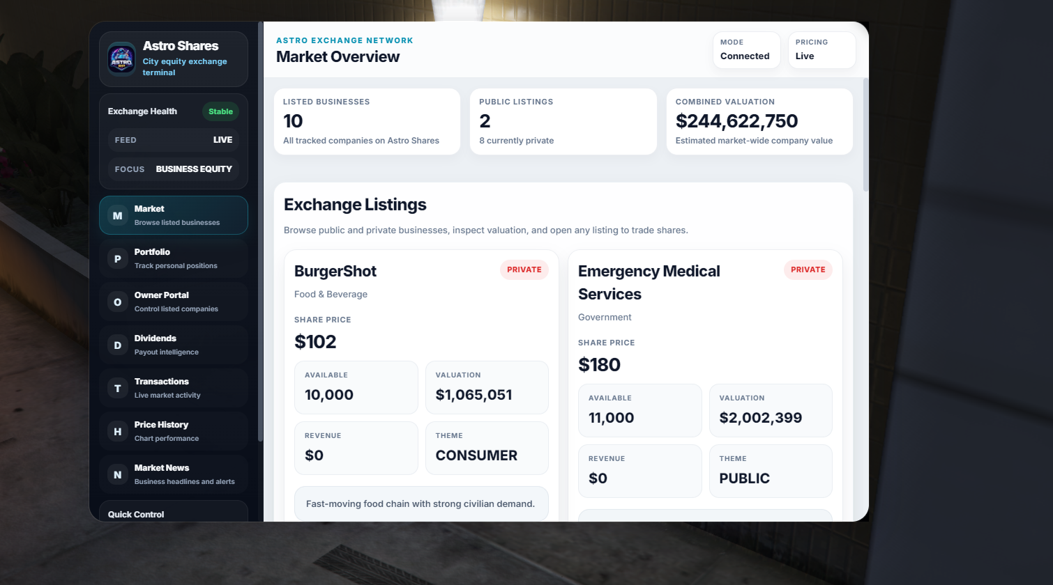 {QBCore} Astro Shares | Business Stock Market & Investment System | Fivem Scripts