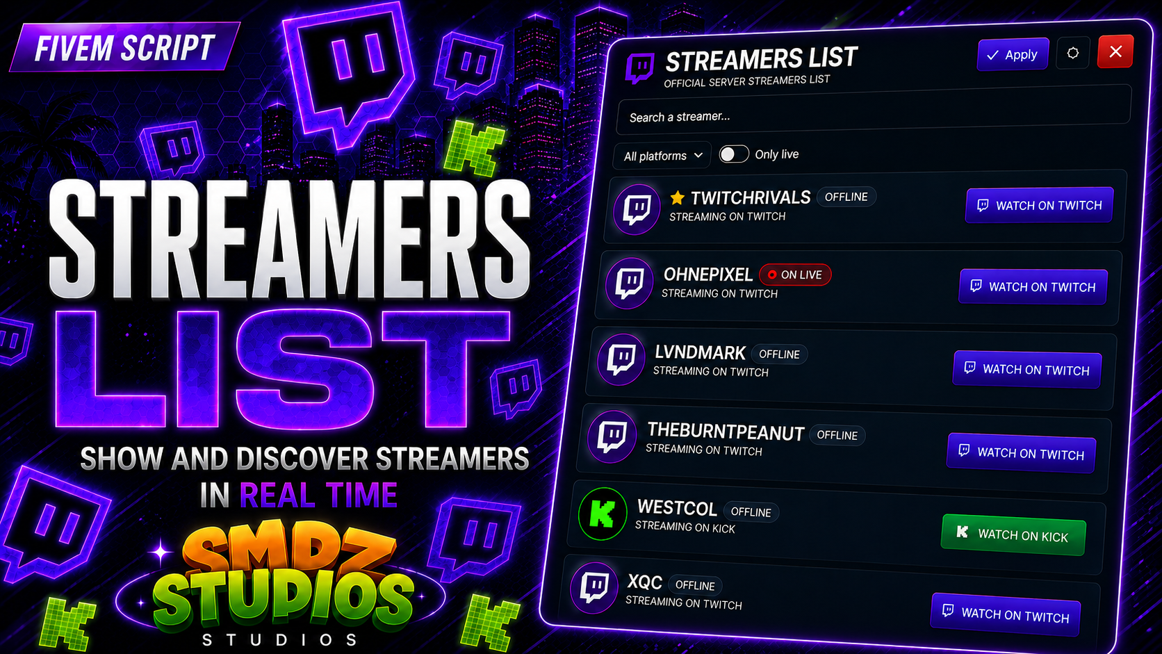 SMDZ Studios · [STANDALONE] Streamers List