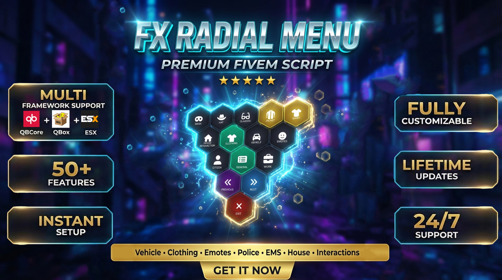 FxRadialMenu NPC AI Police + EMS Tools + Parking + Emotes (Multi-Framework)