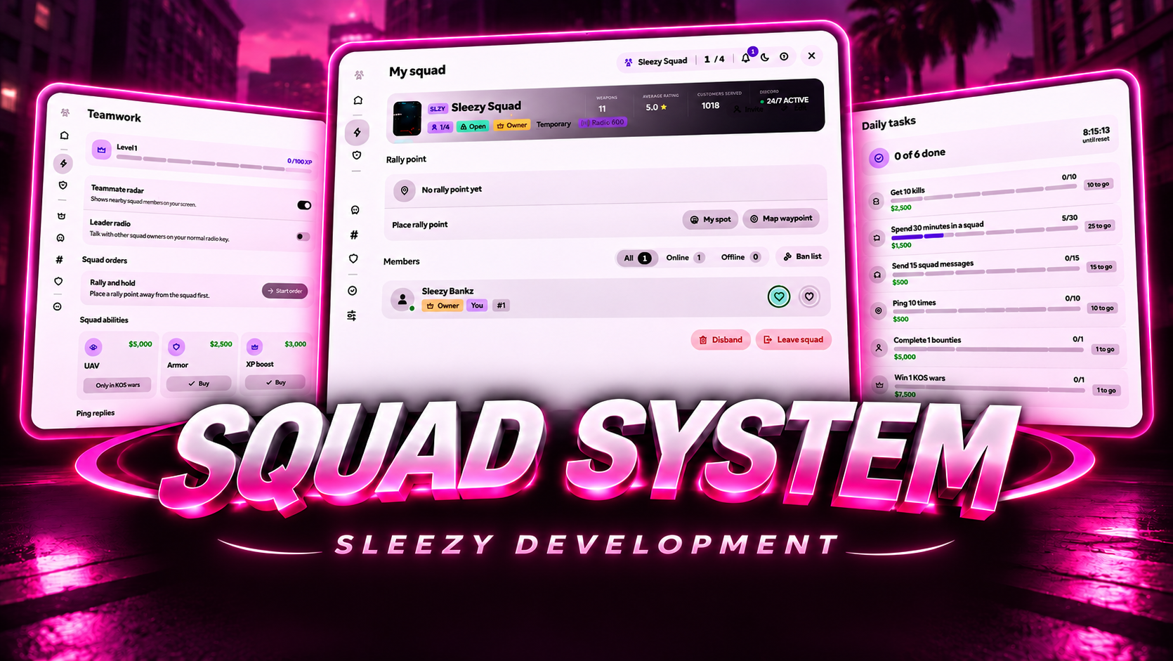Sleezy Development • Advanced Squads System (ESX, QBCore, QBOX & Standalone)