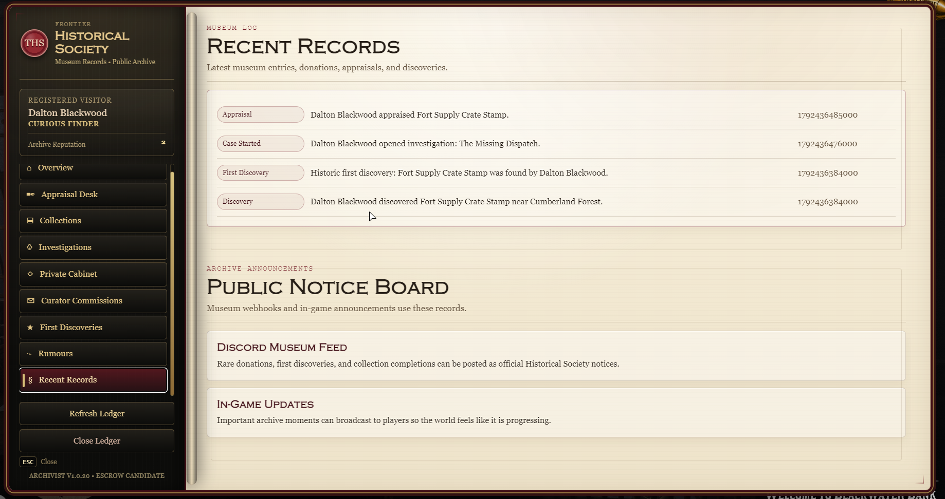 Hypas Archivist — (VORP, RedM)  Advanced Exploration, Artefacts & Museum System