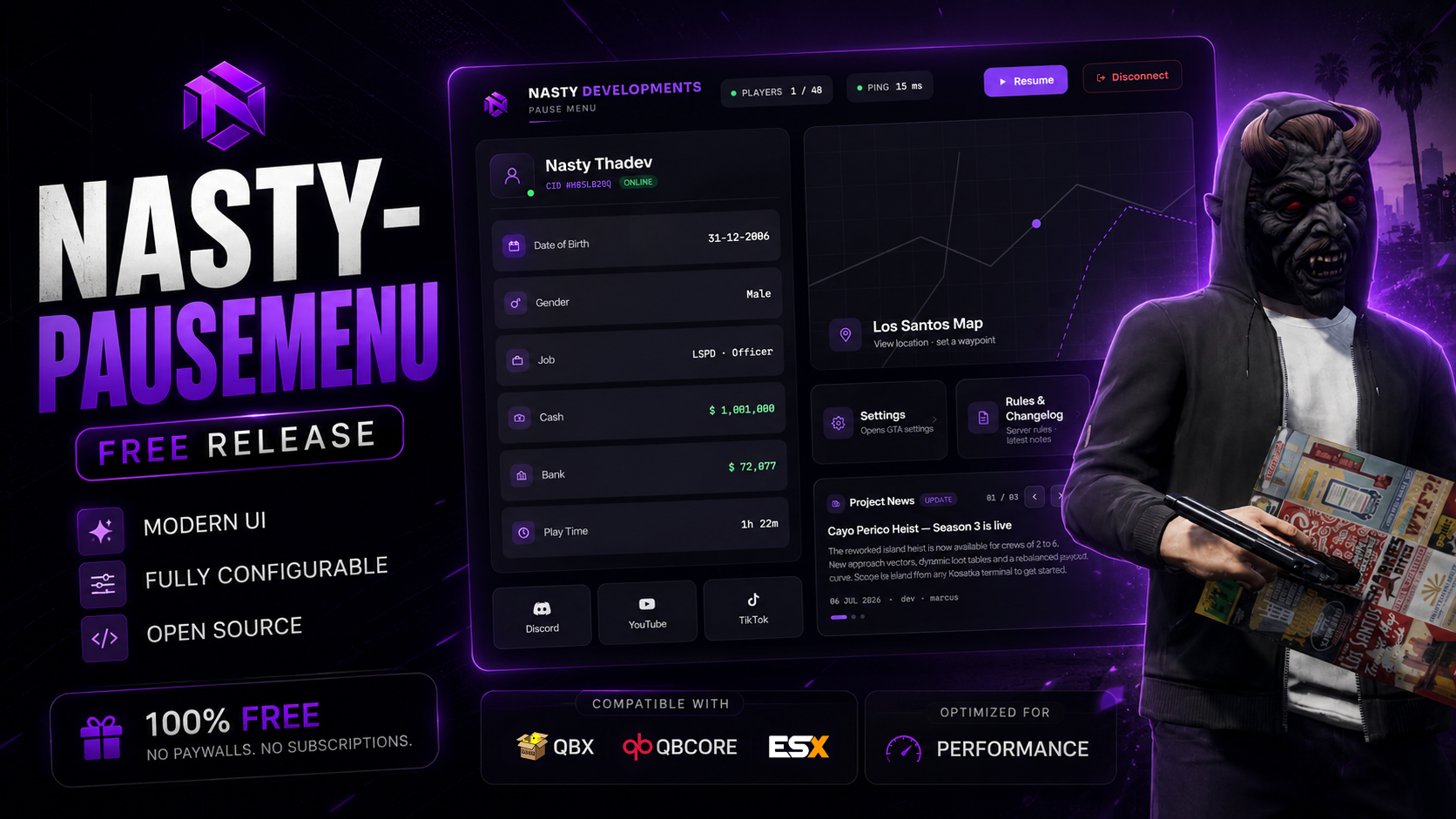 FREE | Nasty-Pausemenu (QBX • QBCore • ESX)