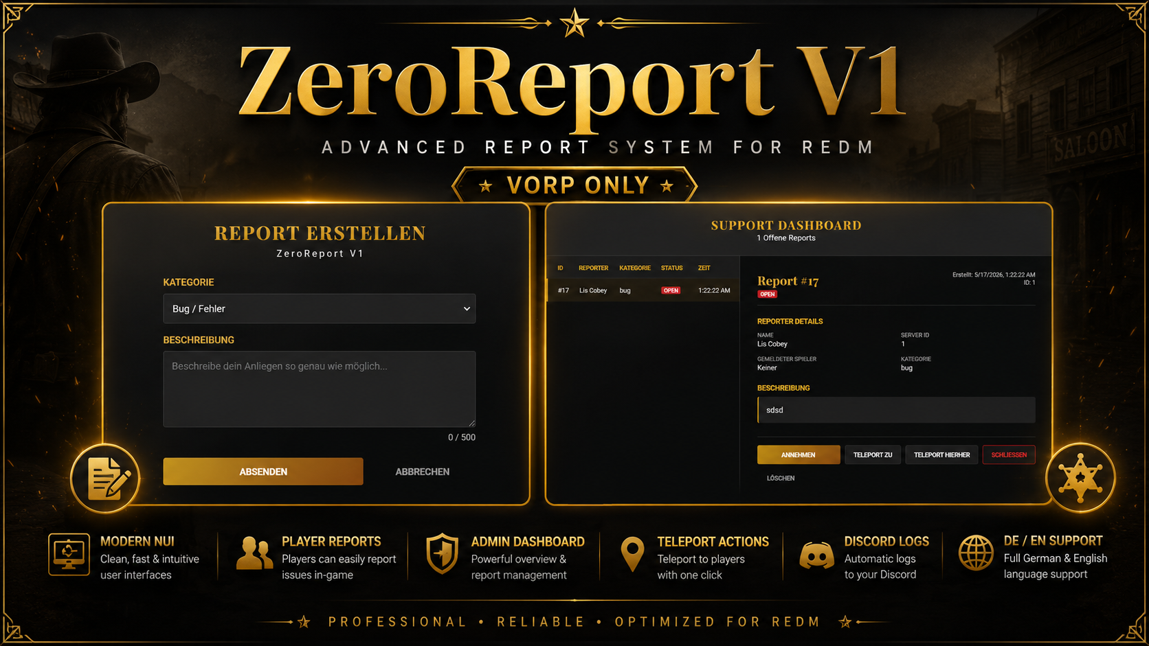 [RedM] ZeroReport V1 - Advanced VORP Report System