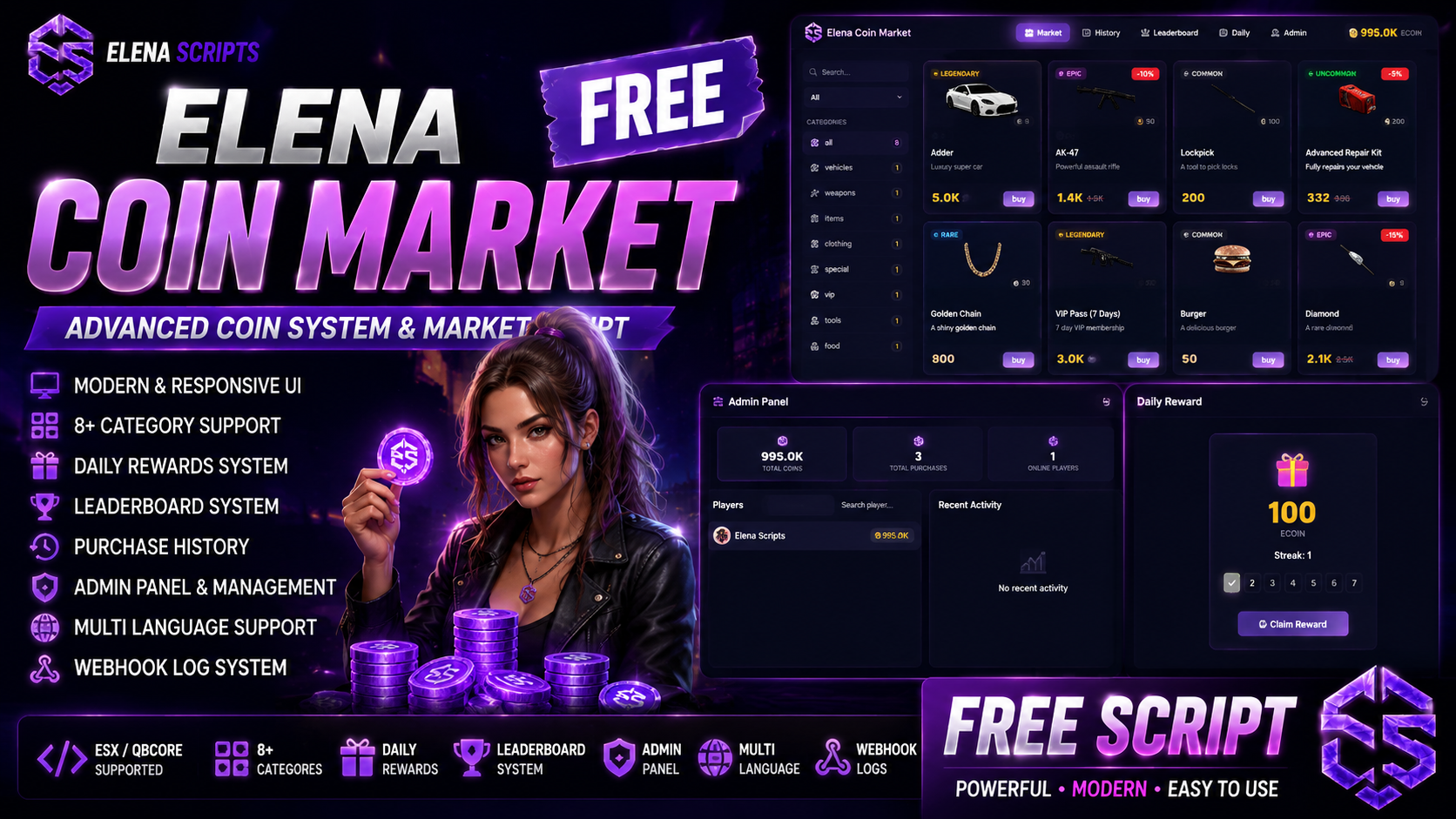Elena Coin Market | Free | QB/QBox/ESX/Standalone