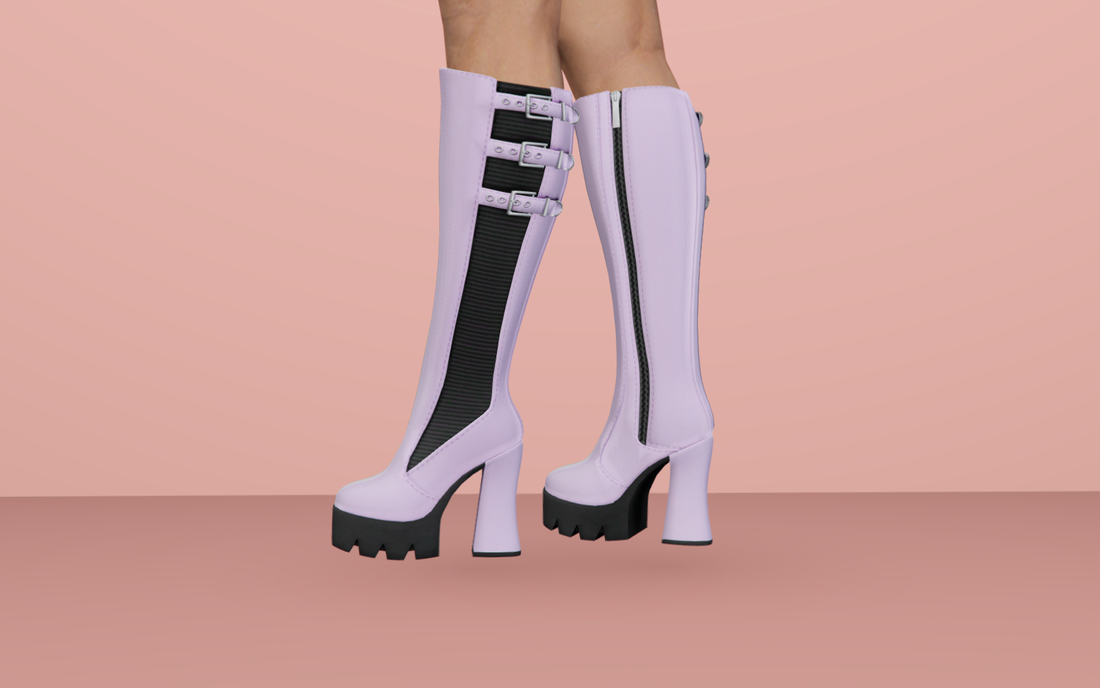 #004 Buckle High Heel Boots