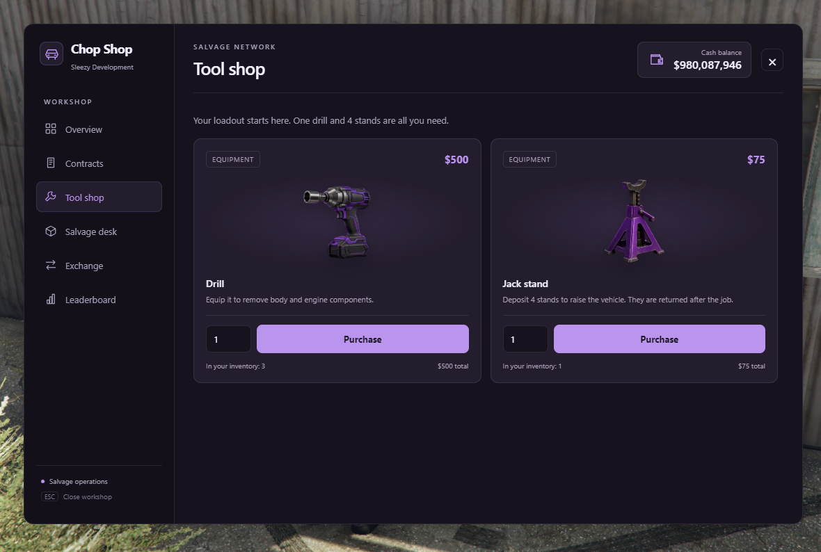 Sleezy Development • Advanced Chop Shop System (ESX, QBCore, QBOX & Standalone)