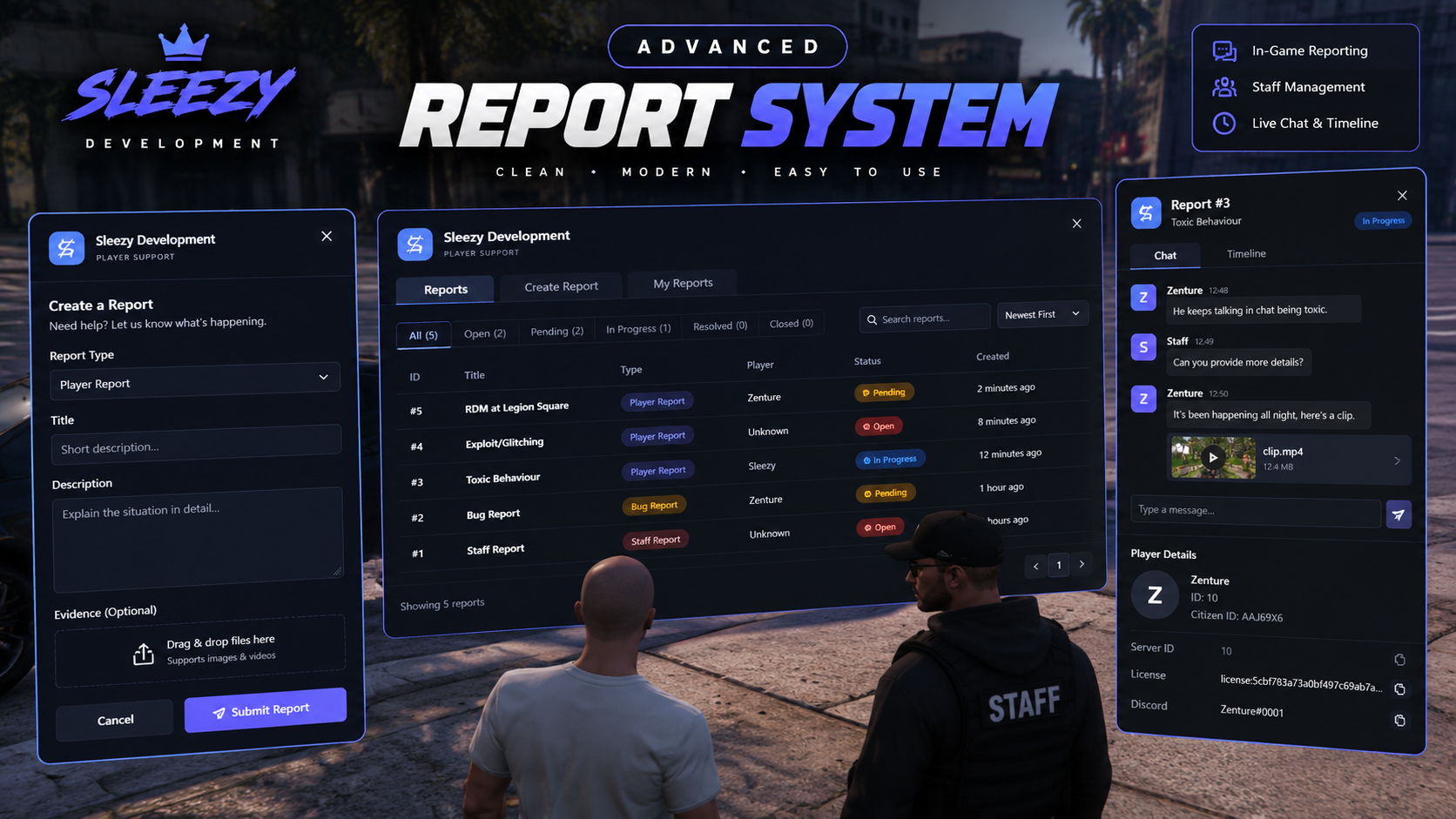 Sleezy Development • Advanced Report System (ESX, QBCore, Qbox, & Standalone)