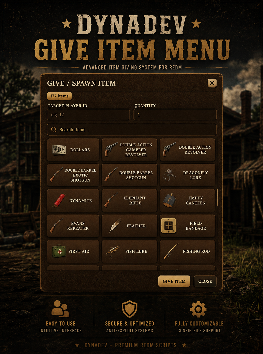DynaDev Give Item Menu
