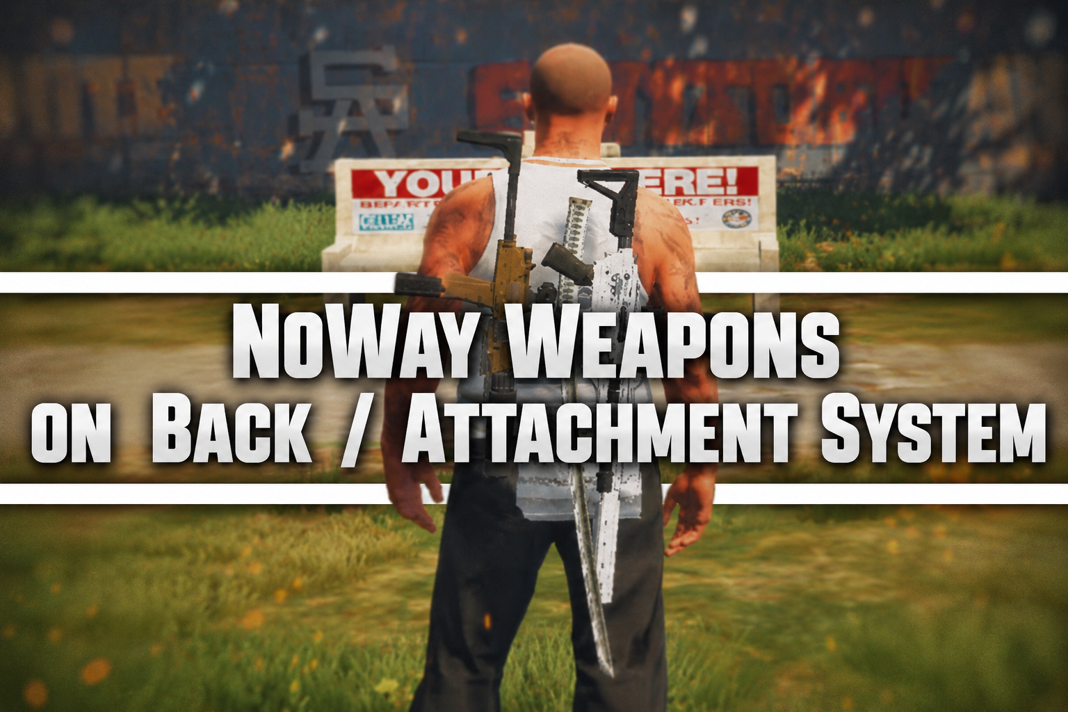 NoWay Weapons on Back with Visible Attachments