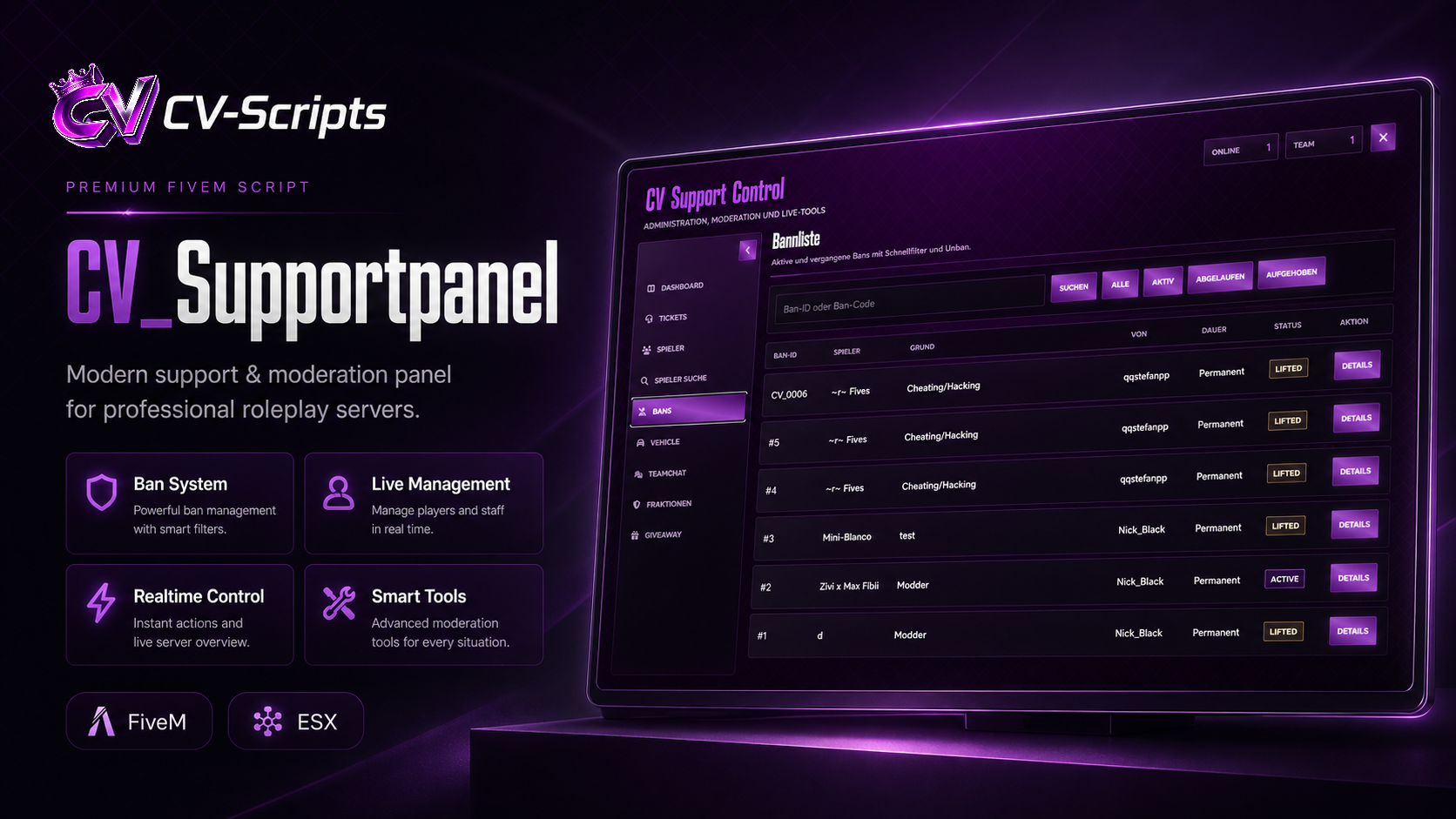 CV_Supportpanel — Professional Support & Admin System for FiveM ESX