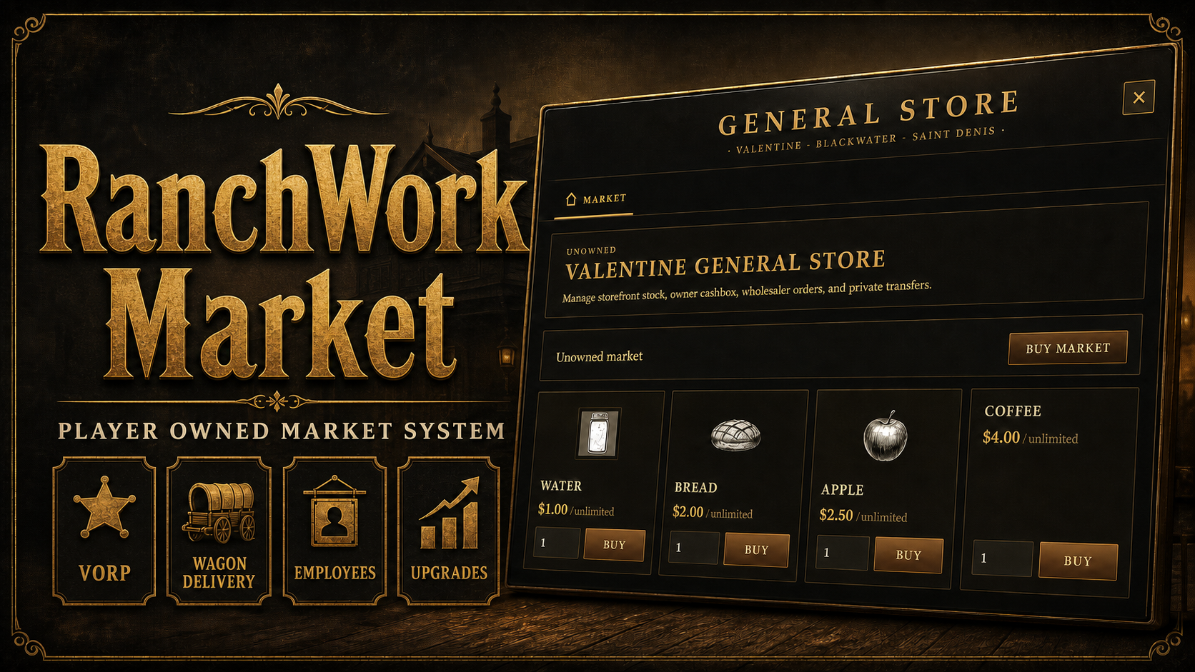 RanchWork Market - Advanced Player-Owned Market System for RedM / VORP
