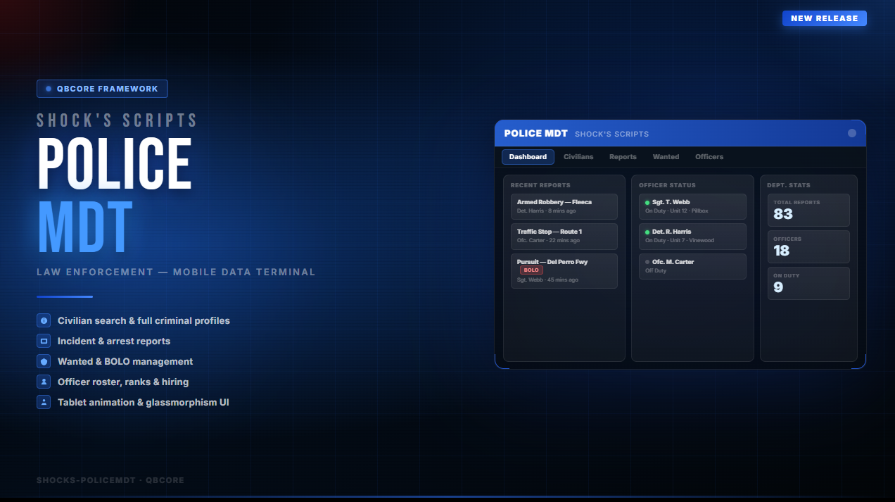 [SHOCK'S]  QB-CORE POLICE MDT - LEO DATABASE