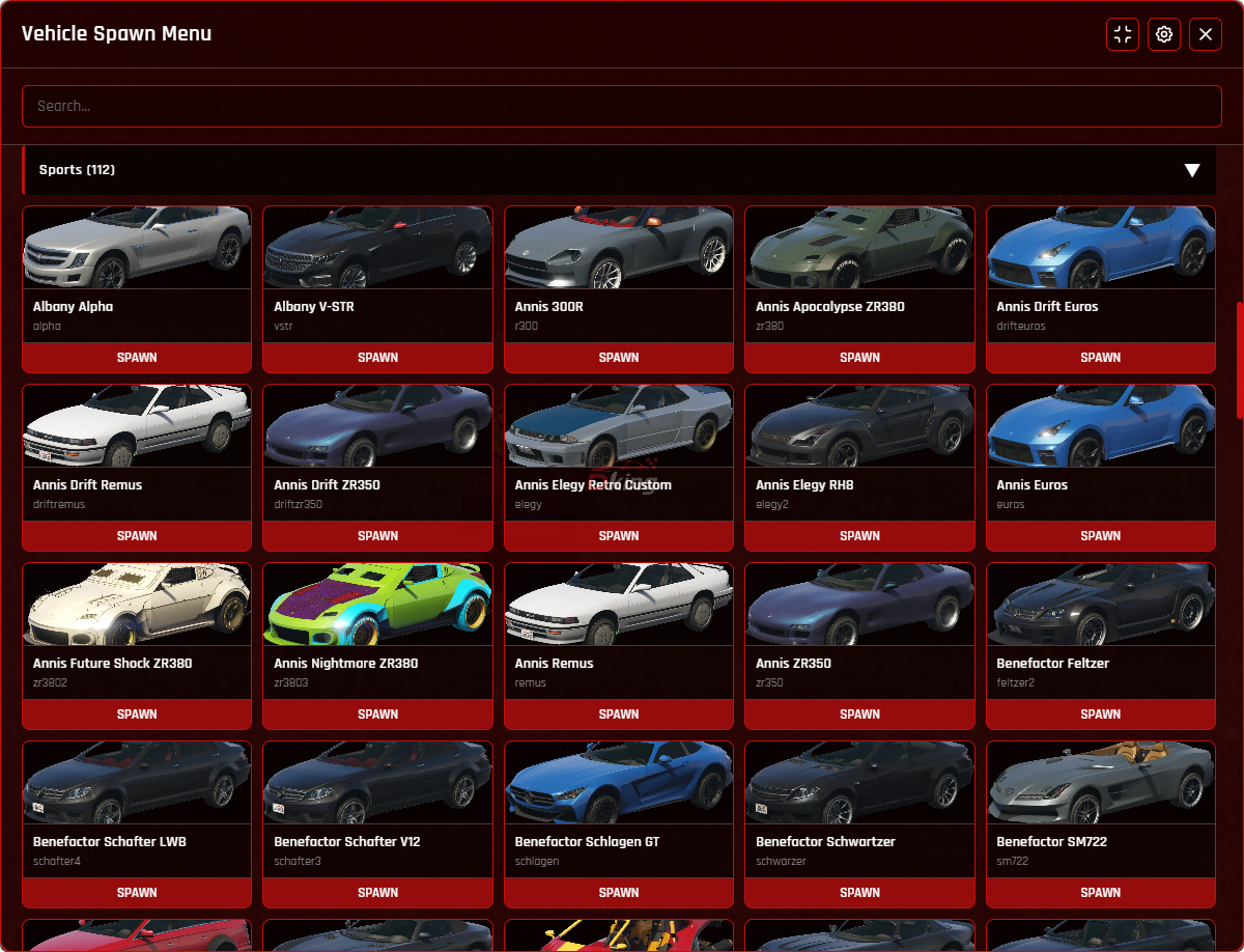 VEHICLE SPAWN MENU