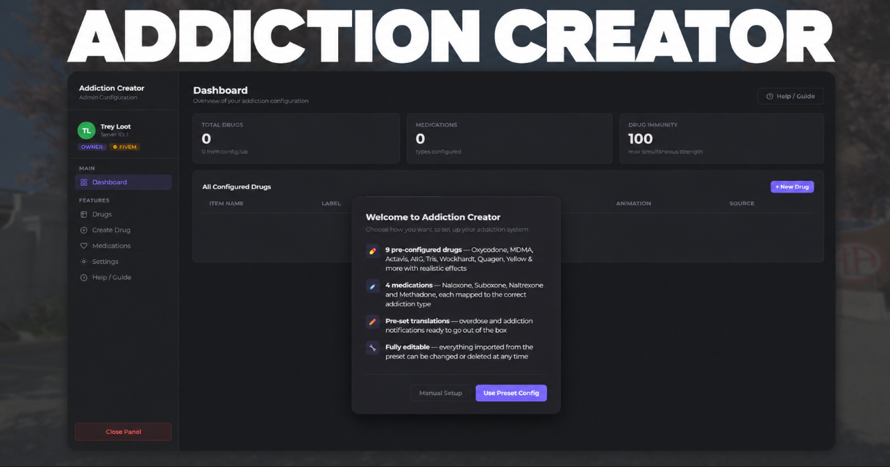 Windy City Addiction Creator / Useable Drugs Script