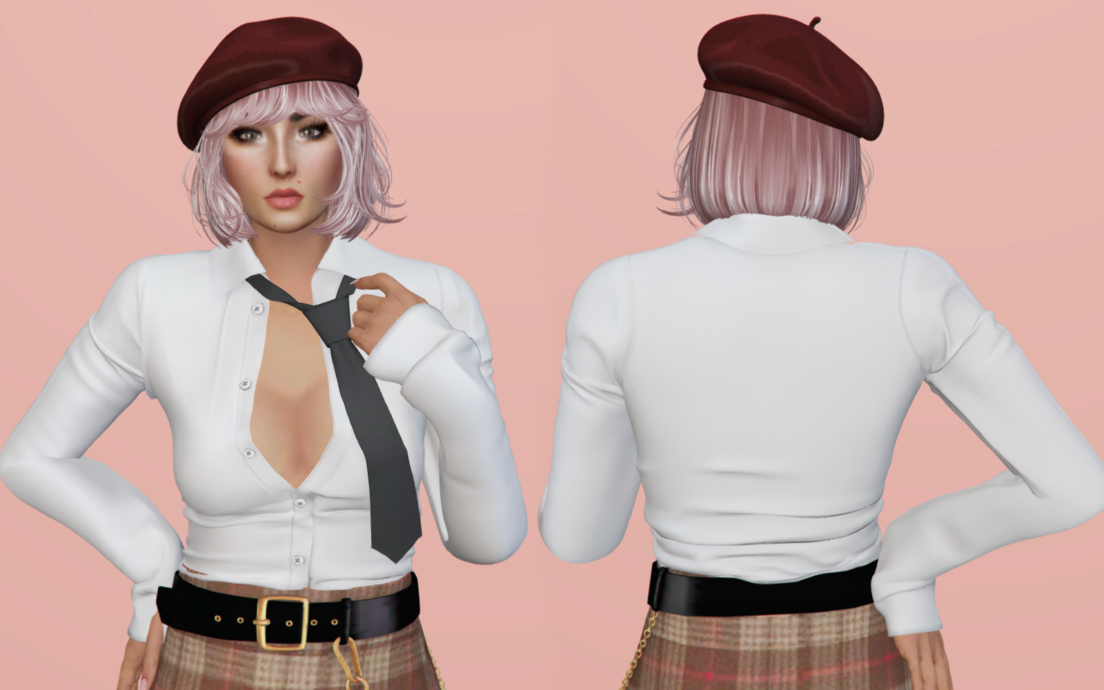 #002 Short Hairstyle with Beret
